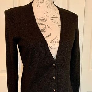 Ann Taylor Black Metallic Long Cardigan - S